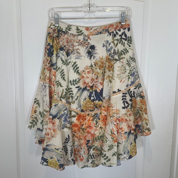 Anthropologie Ranna Gill Floral Gardin Botanical Skirt Lace Trim Handkerchief 6 - Picture 3 of 7